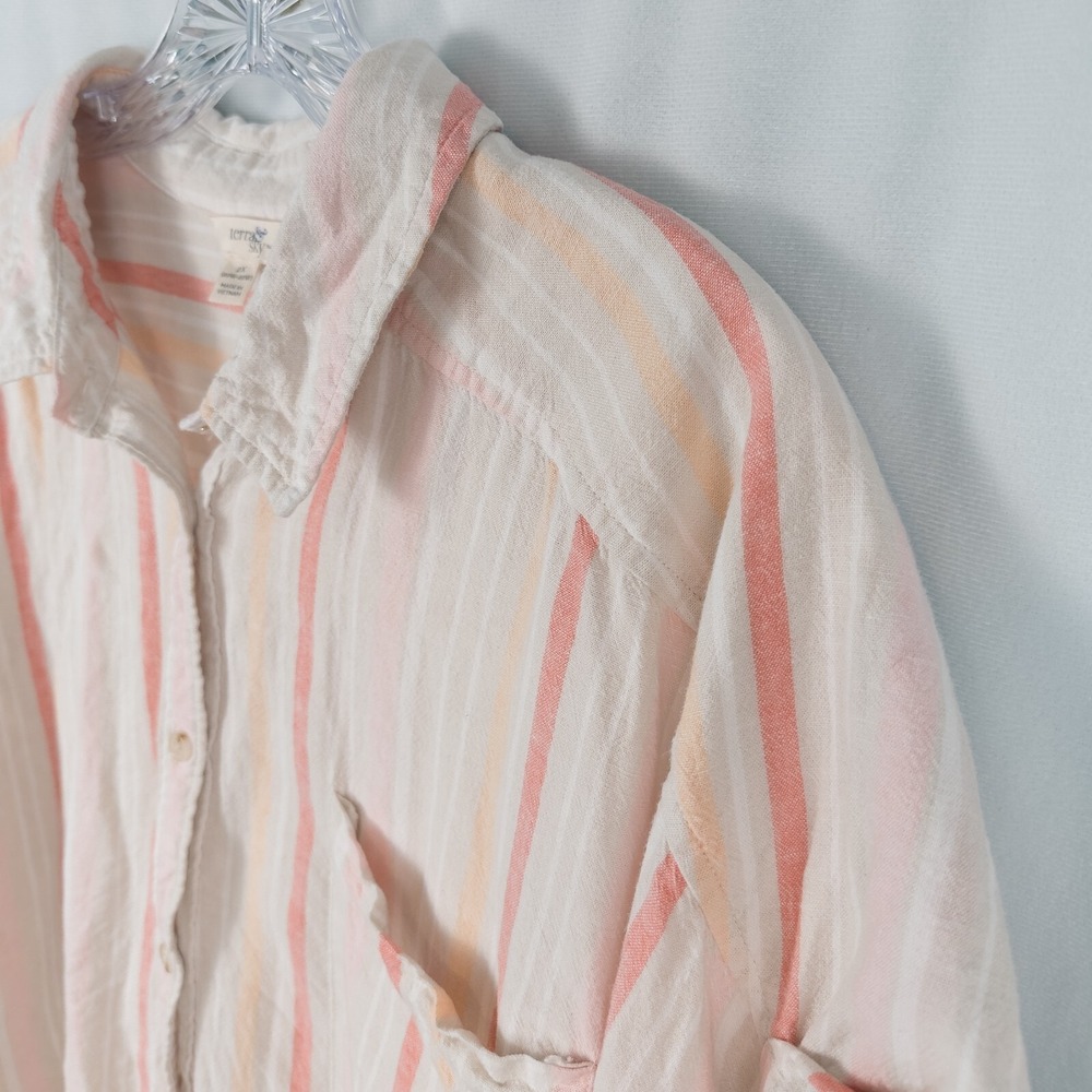 Linen Blend Striped Short Sleeve Button Up Shirt Womens 2X Beach Coastal Preppy - Picture 6 of 12